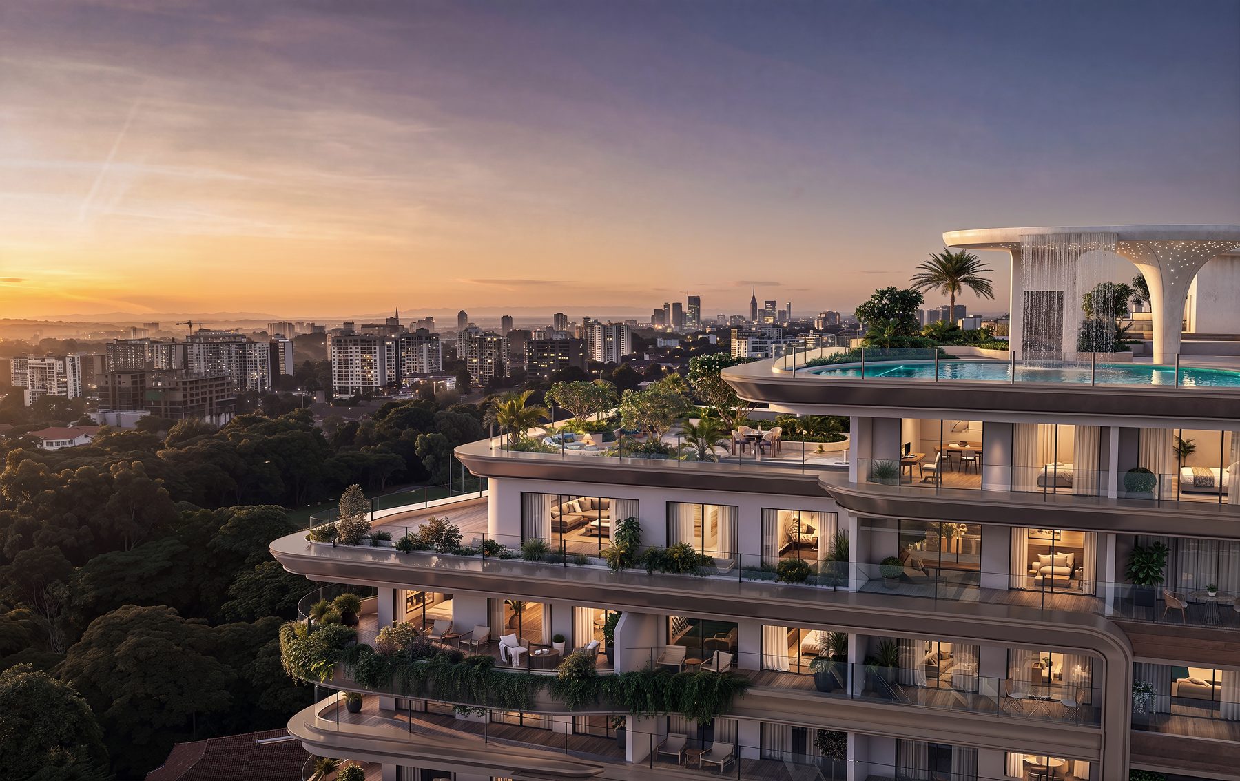 Artist impression of Ivy Myst rooftop residences from the supplied brochure; final design and views may differ